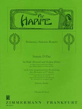 Illustration de Sonate en ré M pour harpe (ou piano) et violon (ou flûte)