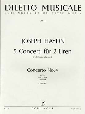 Illustration de Concerto N° 4 pour 2 liren Hob VIIh:4 pour 2 liren (flûtes à bec), 2 violons, 2 altos, violoncelle et 2 cors - Parties séparées