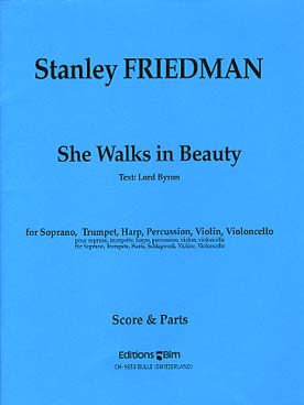 Illustration de She walks in beauty pour soprano, trompette, harpe, percussion, violon et violoncelle