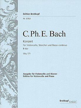 Illustration de Concerto Wq 171 en si b M pour violoncelle, cordes et basse continue, réd. piano