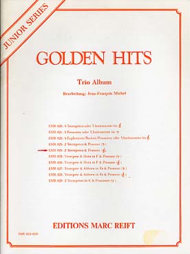 Illustration de TRIO ALBUM "Junior series" : Golden hits pour 2 trompettes et trombone clé de sol conducteur et partie trombone