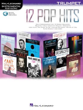 Illustration de 12 POP HITS avec accès audio en ligne du morceau ainsi que l'accompagnement