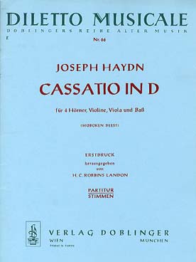 Illustration de Cassatio en ré M pour 4 cors, violon, alto et contrebrasse - Conducteur