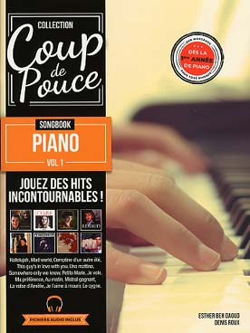 Illustration de COUP DE POUCE Songbook Piano - Vol. 1 : songbook avec mini dictionnaire d'accords avec fichiers audio (4 pistes par morceau)