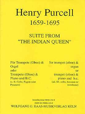 Illustration de Suite from The Indian Queen pour trompette ou hautbois et orgue   