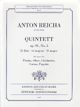 Illustration de Quintette op. 91/3 en ré M pour flûte,  hautbois, clarinette, cor et basson