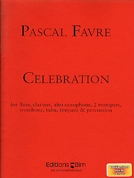 Illustration de Celebration pour flûte, clarinette, saxophone, 2 trompettes, trombone, tuba, timbales et percussion