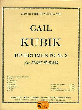 Illustration de Divertimento N° 2 pour 8 instruments (flûte, hautbois, clarinette, basson,  trompette, trombone, alto et piano)